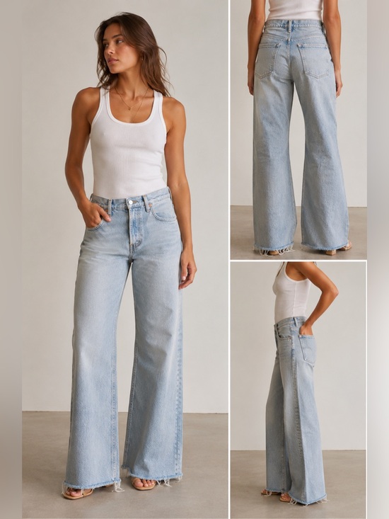 Agolde Denim - AGOLDE Women’s Size 30 Light Wash Wide Leg Distressed Hem Jeans Frayed Raw Denim